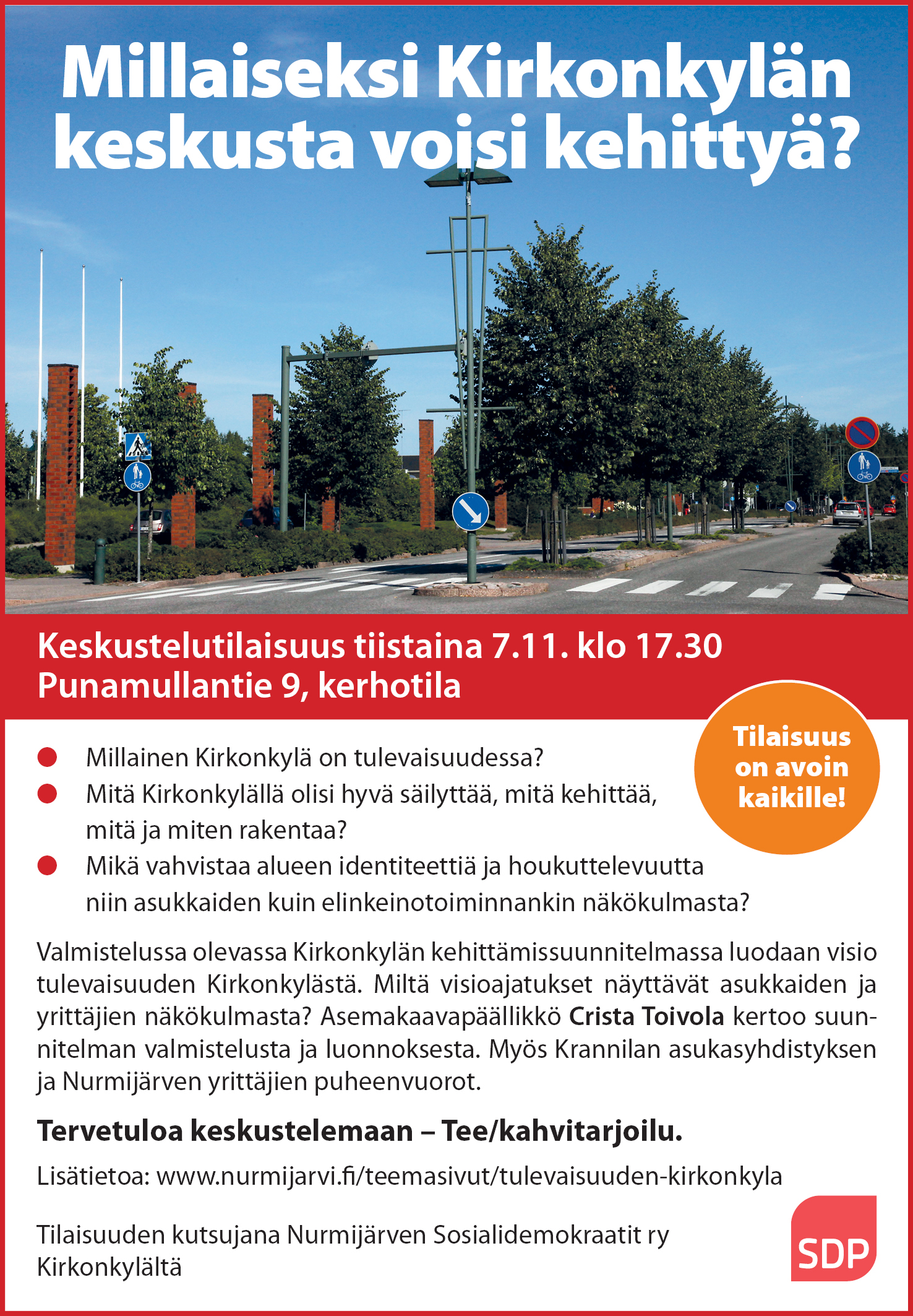Keskustelu Kirkonkylän kehittämisestä ja syyskokous marraskuun kalenterissa