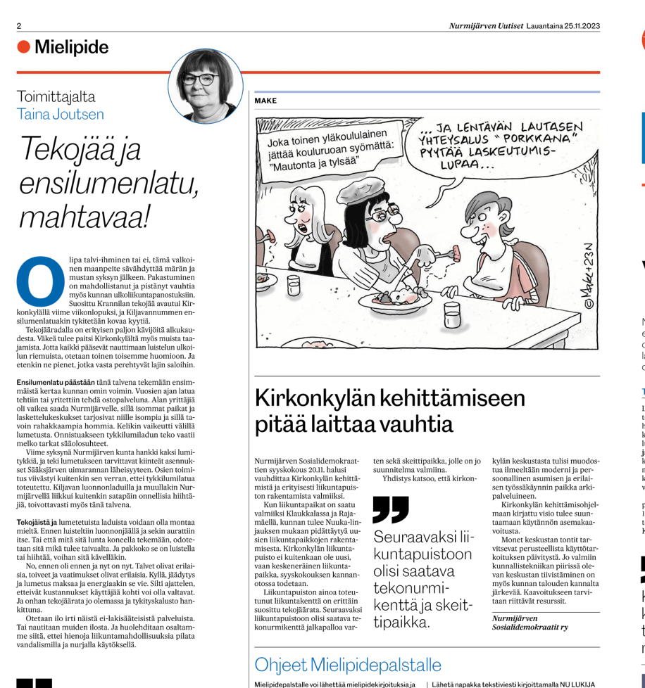 Kirkonkylän kehittämiseen vauhtia: syyskokouksen kannanotto